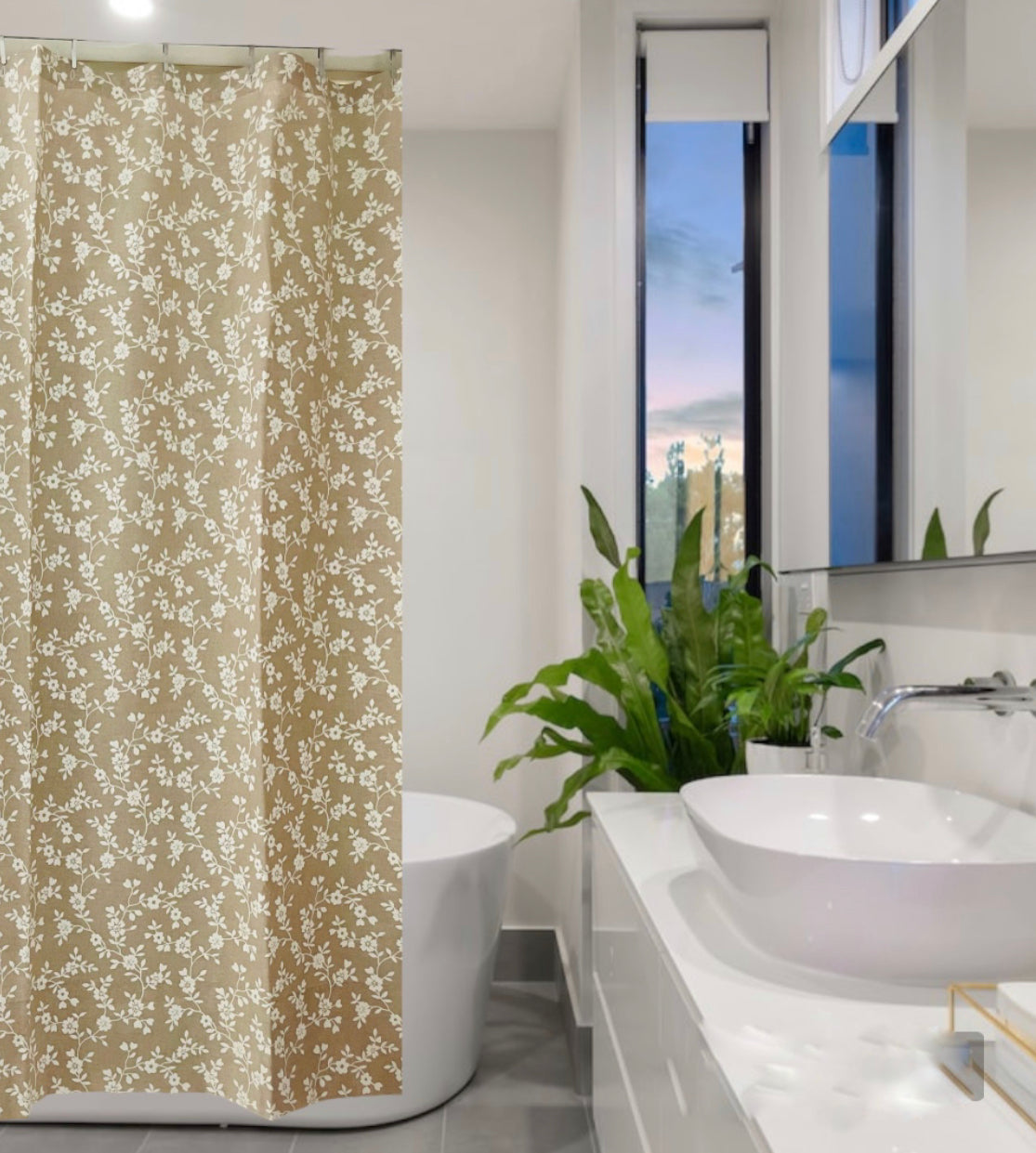 CORTINA DE BAÑO FLOR BEIGE