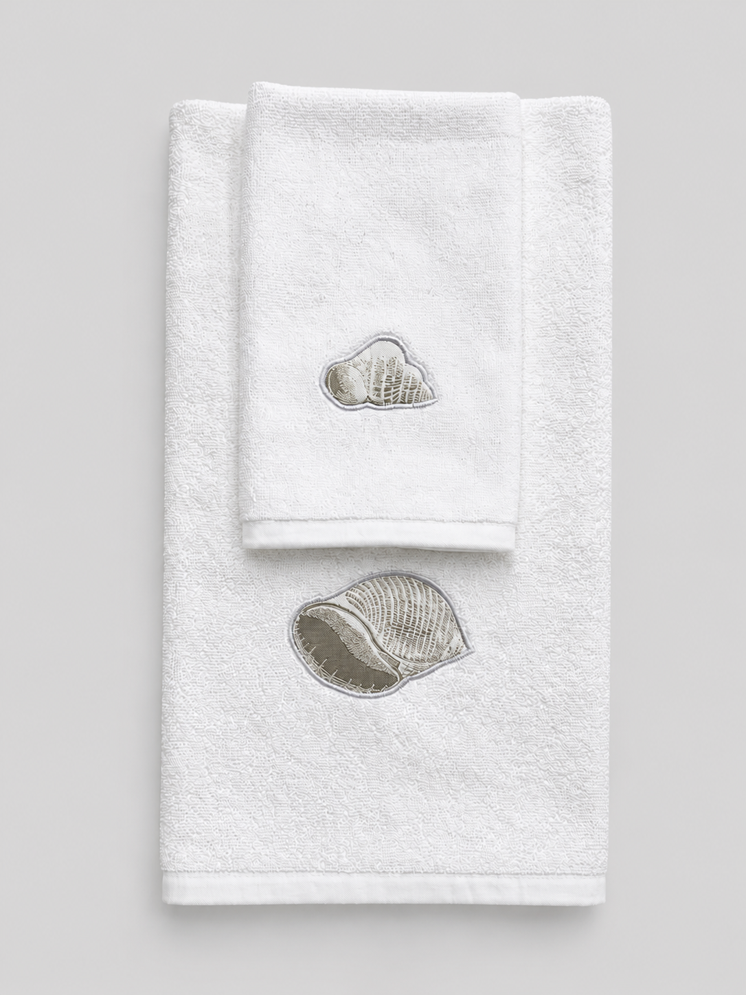 CONJUNTO TOALLA MANO-VISITA CONCHAS GRIS