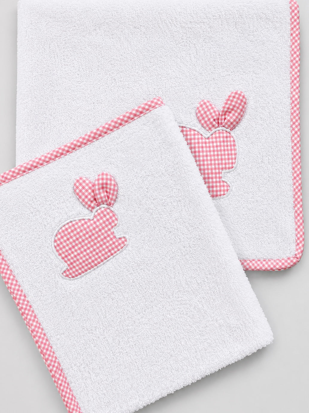 CONJUNTO CAPUCHA + TOALLA MUDADOR CUADRITOS ROSA