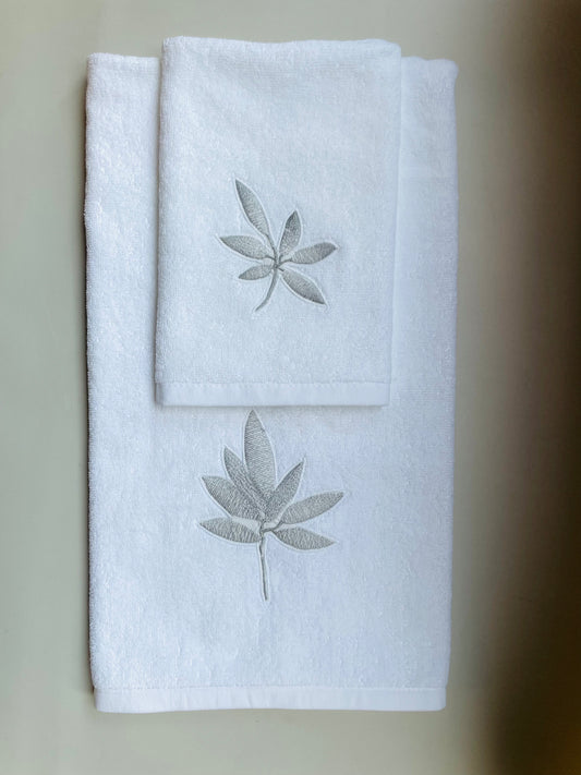 CONJUNTO TOALLA MANO-VISITA HOJA GRIS