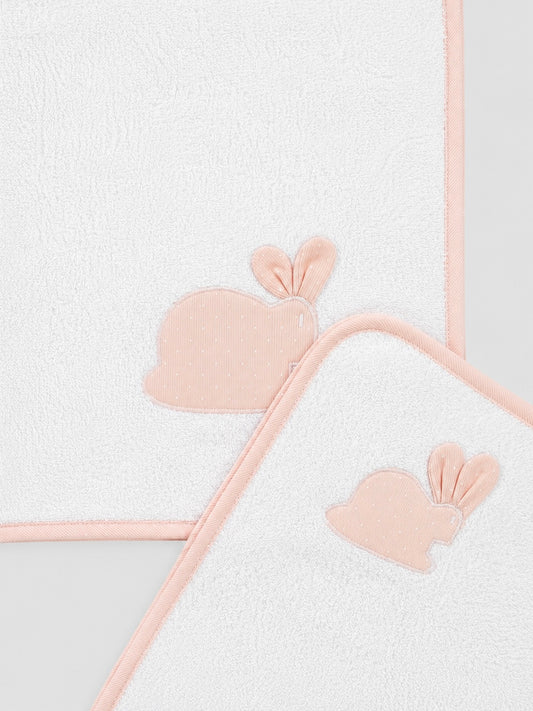 CONJUNTO CAPUCHA + TOALLA MUDADOR PUNTOS ROSA