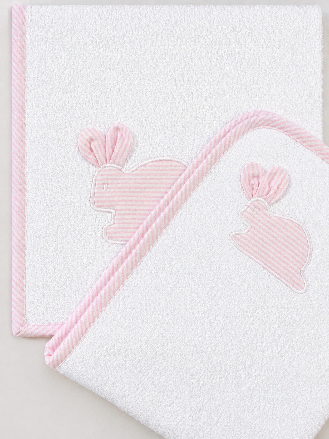 CONJUNTO CAPUCHA + TOALLA MUDADOR RAYAS ROSA