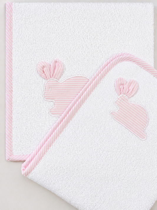 CONJUNTO CAPUCHA + TOALLA MUDADOR RAYAS ROSA