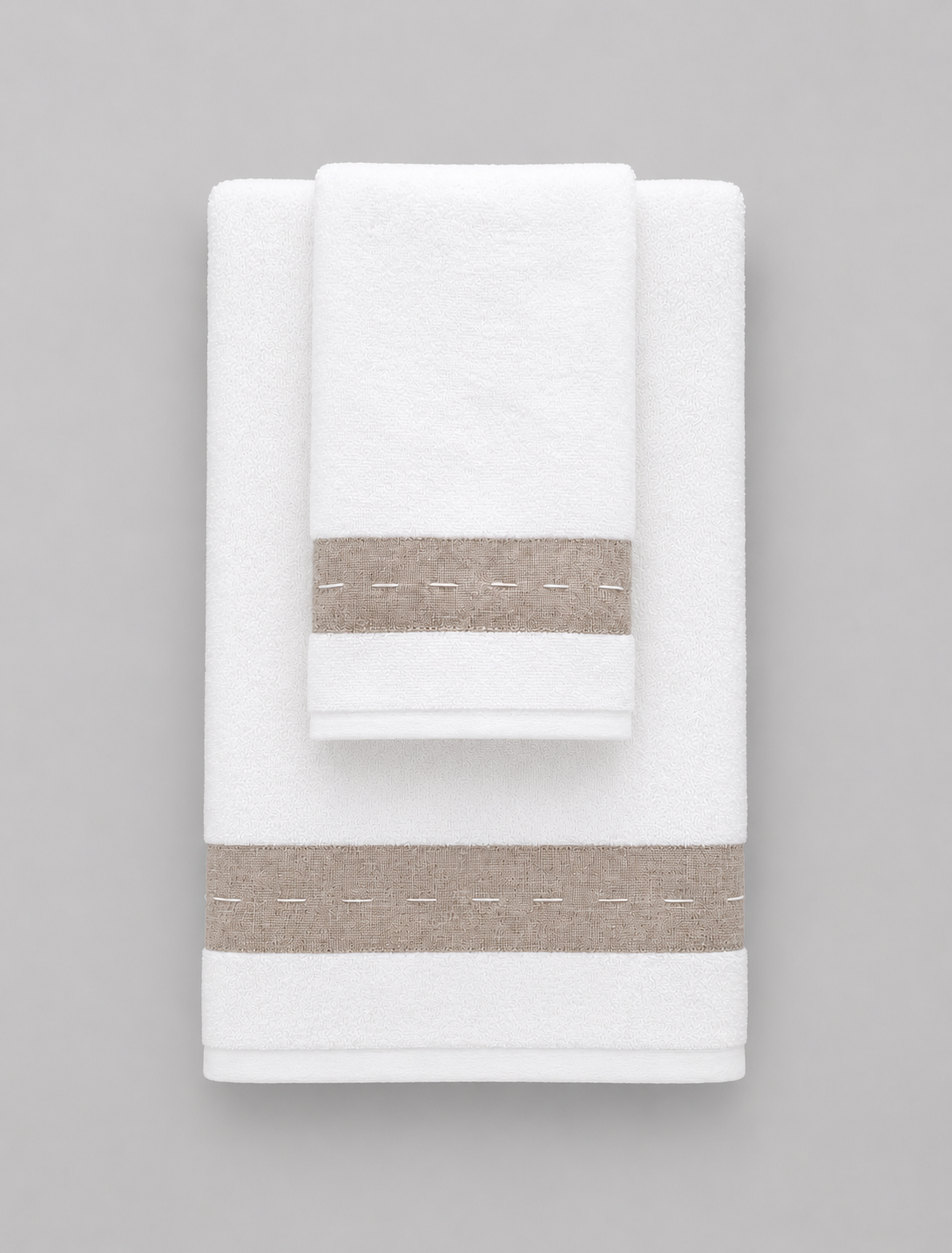 CONJUNTO TOALLA MANO-VISITA PESPUNTE A MANO BEIGE