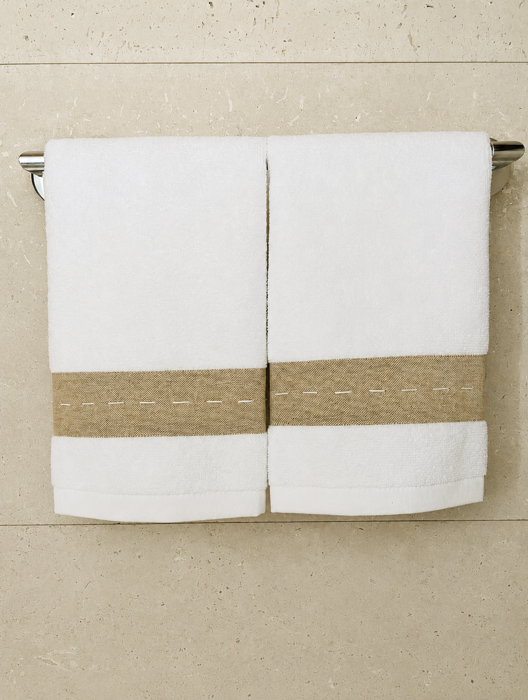 TOALLA VISITA PESPUNTE A MANO BEIGE