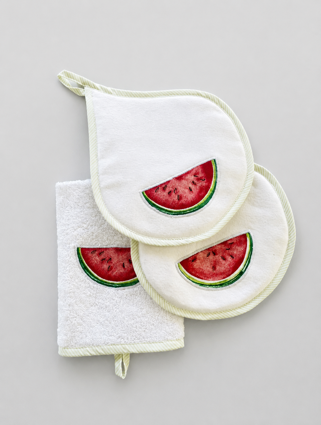 SET PAÑO DE COCINA CON TOMA OLLAS SANDIA
