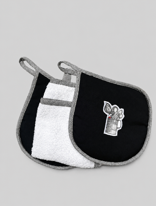 SET PAÑO DE COCINA CON TOMA OLLAS META