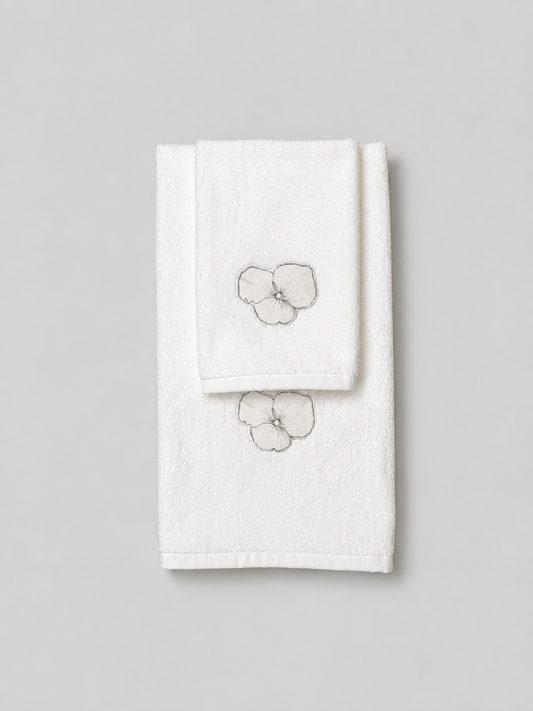 CONJUNTO TOALLA MANO-VISITA FLOR GRIS