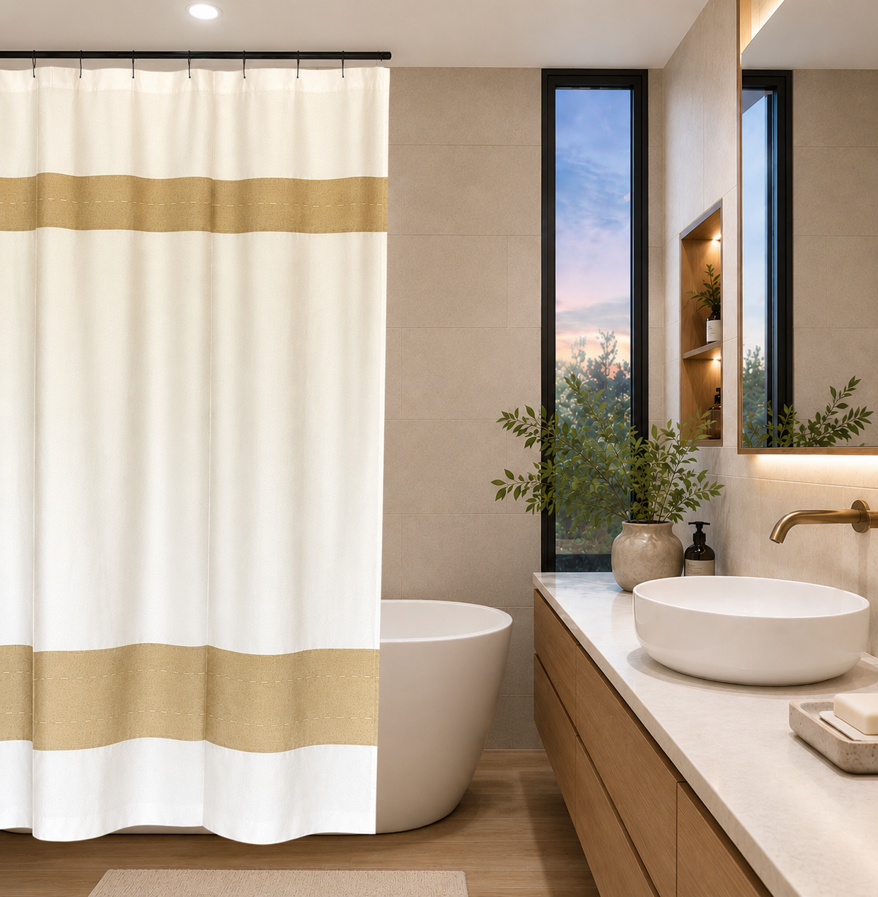 CORTINA DE BAÑO PESP A MANO BEIGE