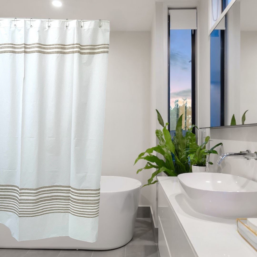 CORTINA DE BAÑO RAYAS BEIGE